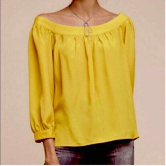 ANTHROPOLOGIE MAEVE MUSTARD YELLOW OFF THE SHOULDER BLOUSE SIXE XS - Picture 1 of 7